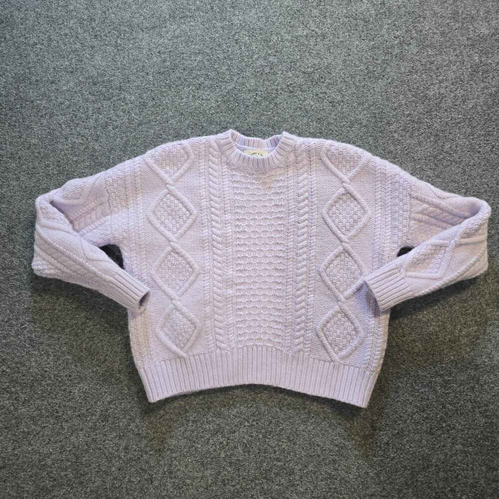Electric Rose Sweater Womens Size XS Purple Cable Knit Merino Wool Cashmere Crop
